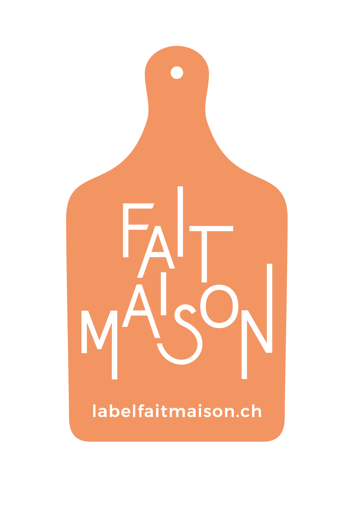 Logo „Fait Maison“ in Form eines orangefarbenen Schneidebretts